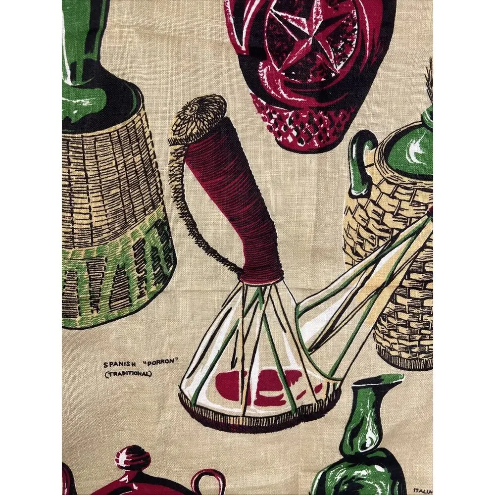 Vintage Irish Linen Tea‎ Towel Exotic Wine Bottles Cool Graphics